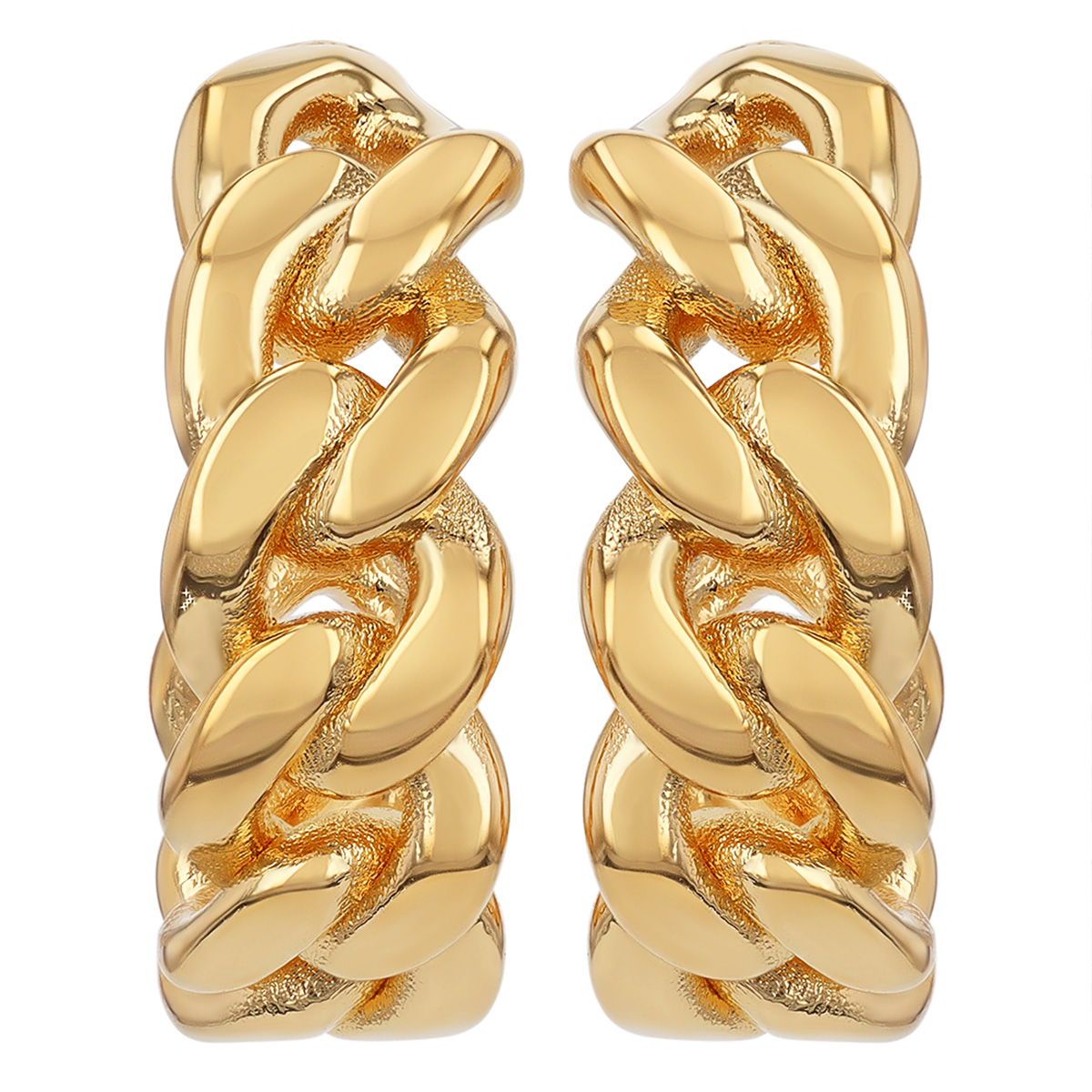 Yellow Gold Cuban Link Open Hoop Earrings