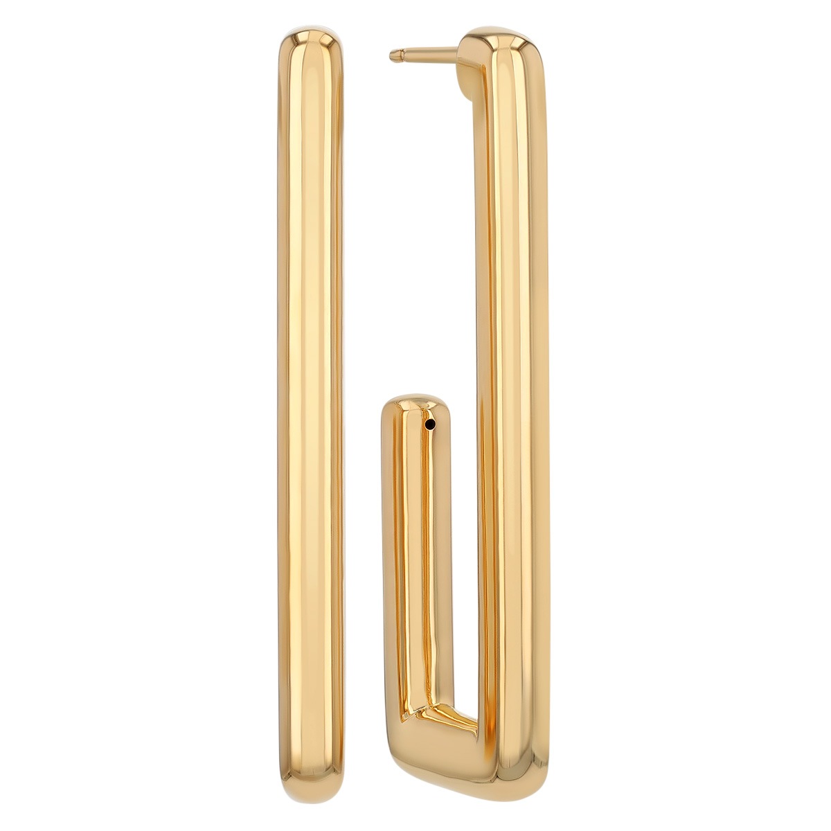 Yellow Gold Long Rectangular Open Hoop Earrings