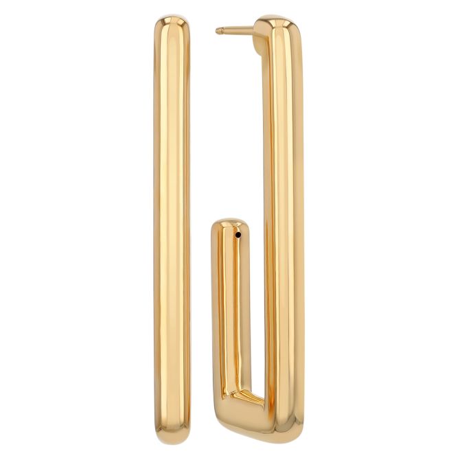 Yellow Gold Long Rectangular Open Hoop Earrings