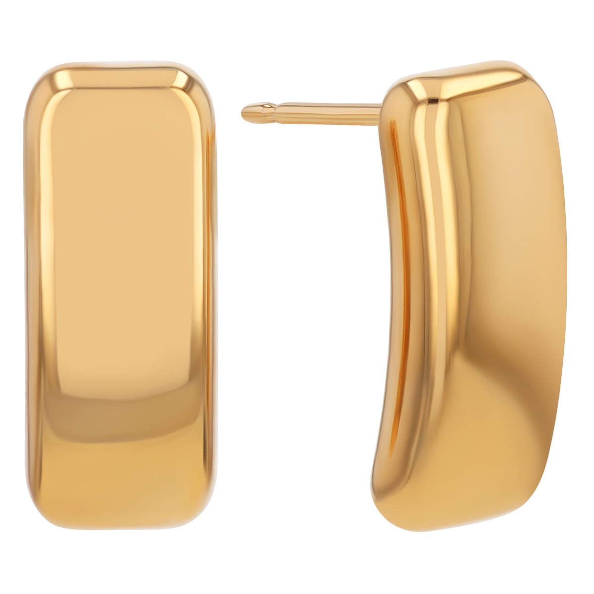 Yellow Gold Soft Curved Rectangle Bar Post Earrings