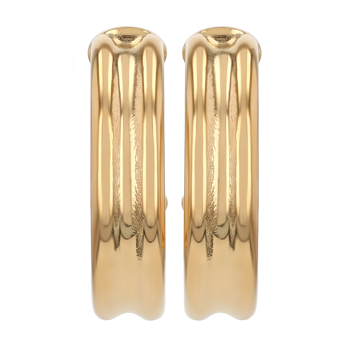 Yellow Gold Ribbed Open Hoop Earrings