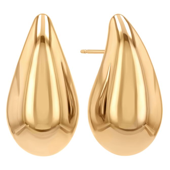 Yellow Gold Puffed Teardrop Earrings