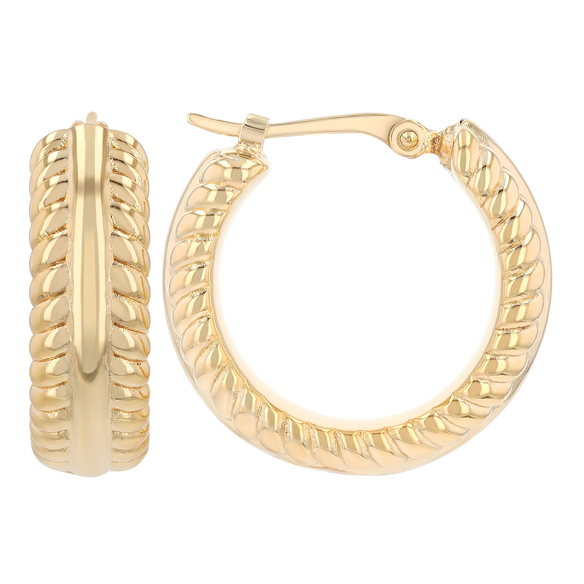 Yellow Gold Twisted Edge Huggie Hoop Earrings