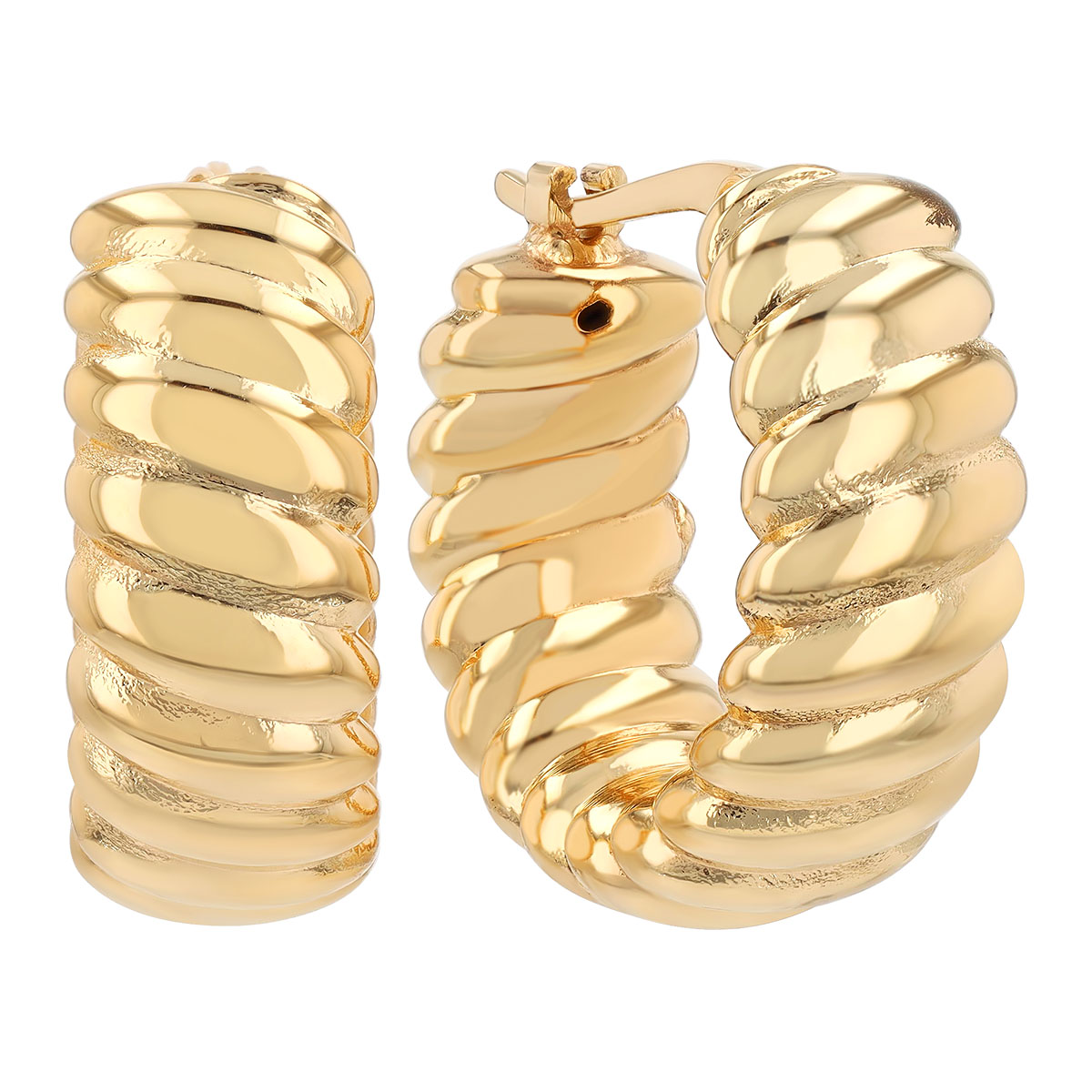 Yellow Gold Twisted Chubby Huggie Hoop Earrings