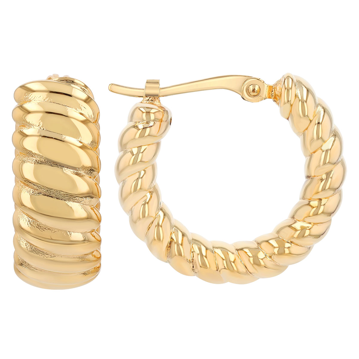 Yellow Gold Twisted Chubby Huggie Hoop Earrings