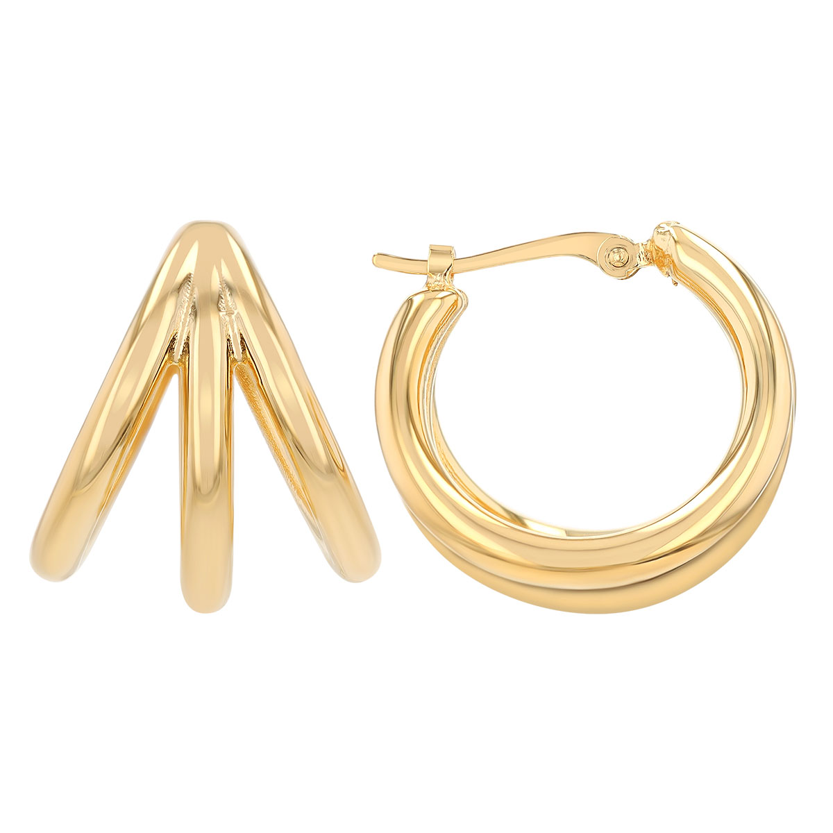 Yellow Gold Triple Hoop Small Huggie Earrings