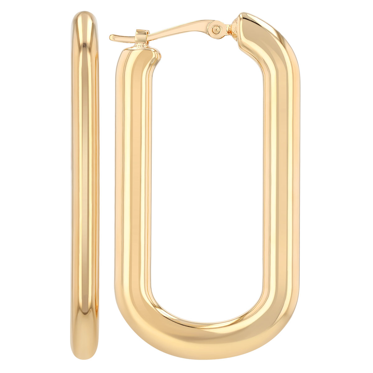 Yellow Gold Elongated Oblong Oval Hoop Earrings