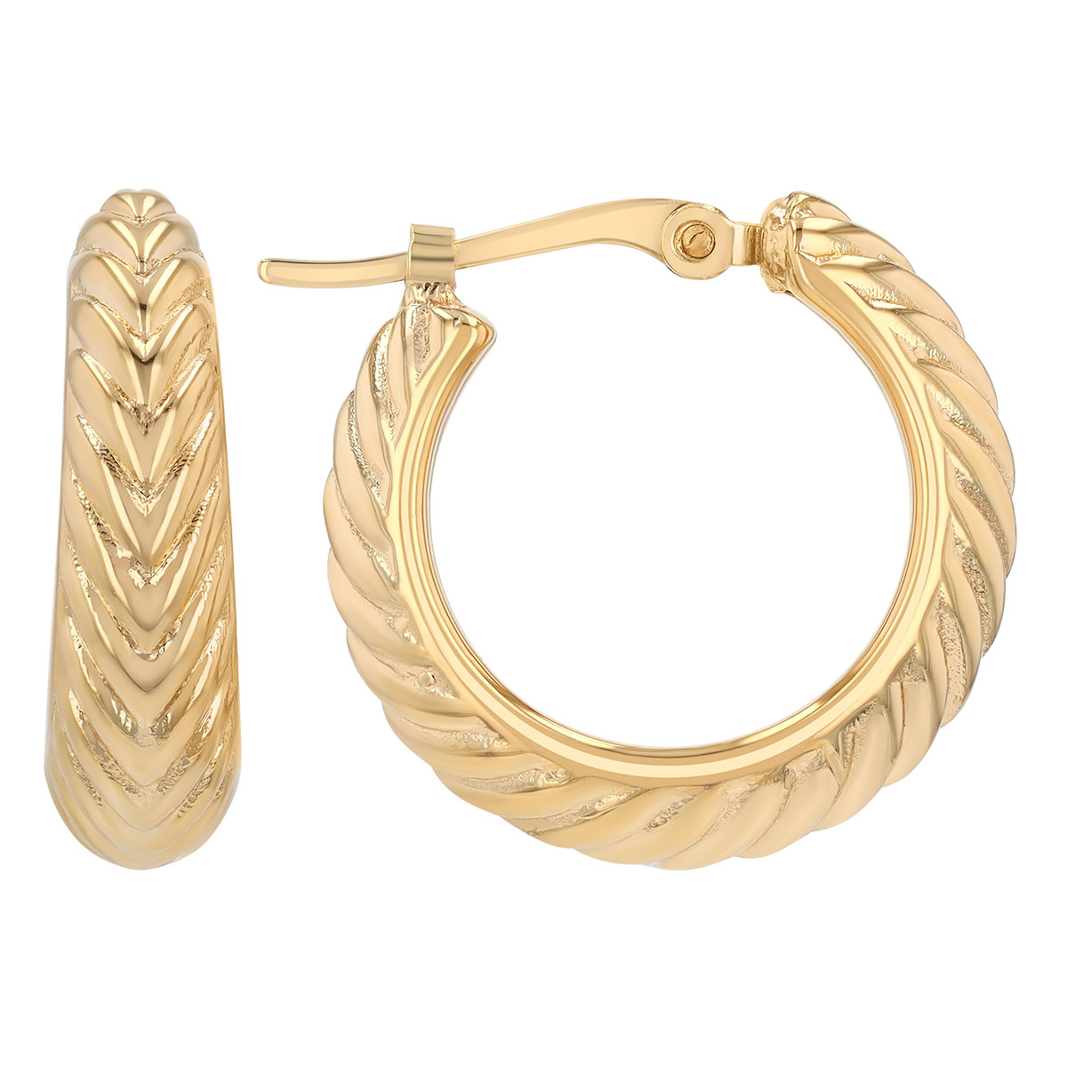 Yellow Gold Wheat Pattern Huggie Hoop Earrings
