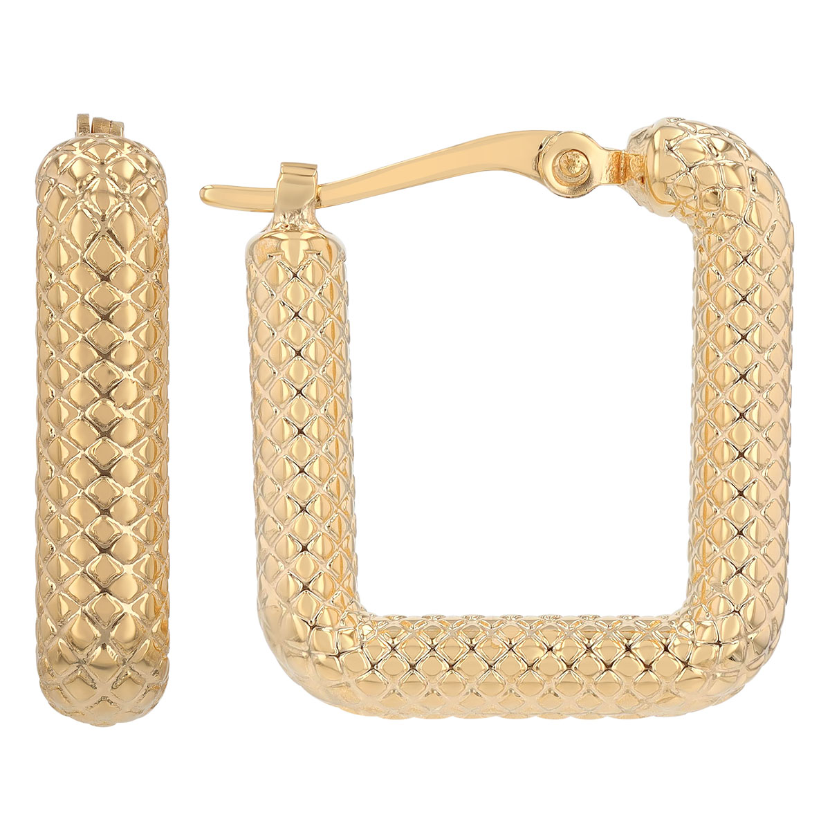 Yellow Gold Snakeskin Texture Square Hoop Earrings