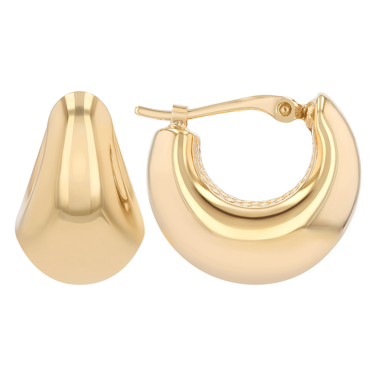Yellow Gold Puffed Tapered Huggie Hoop Earrings