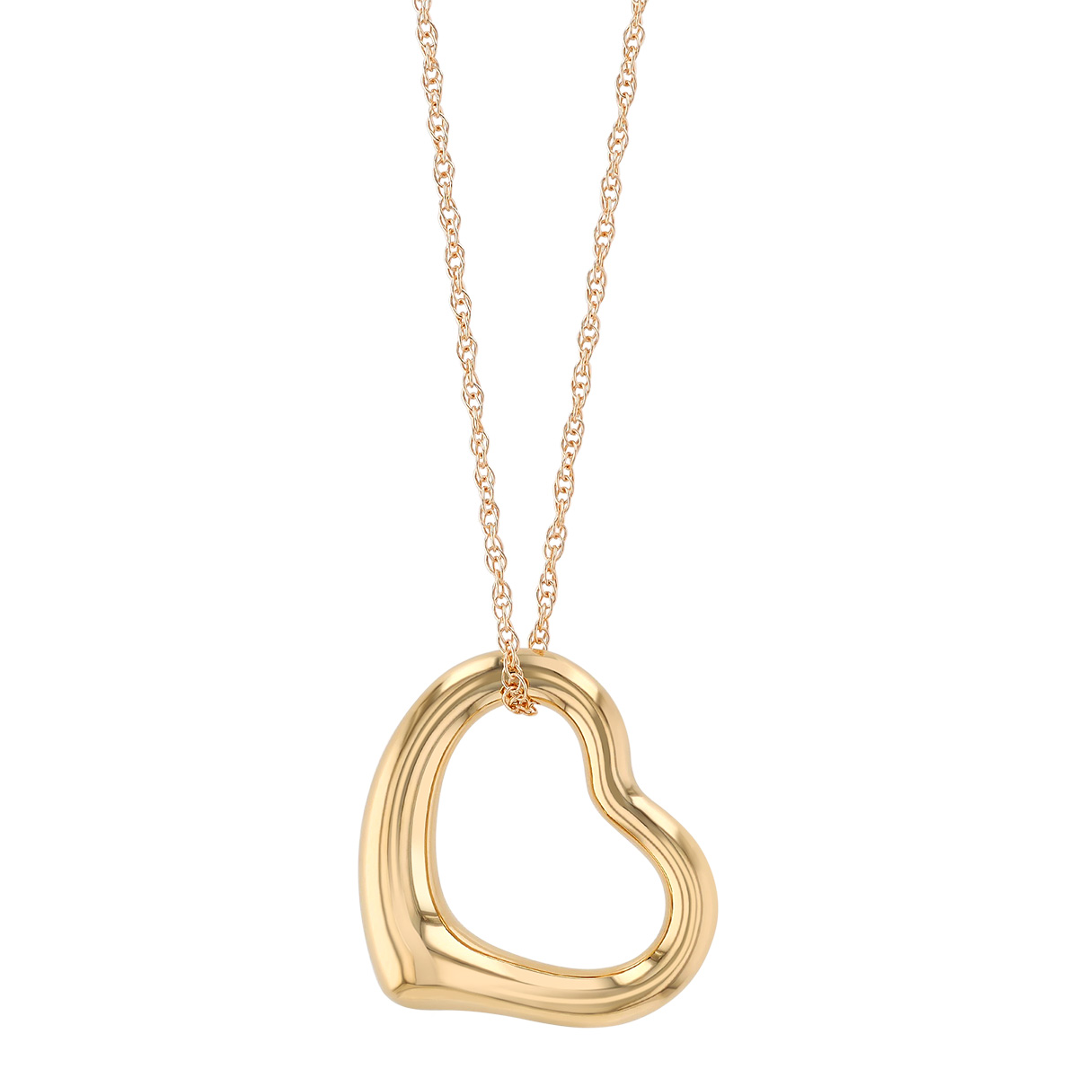 Yellow Gold Tilted Open Heart Pendant, 18
