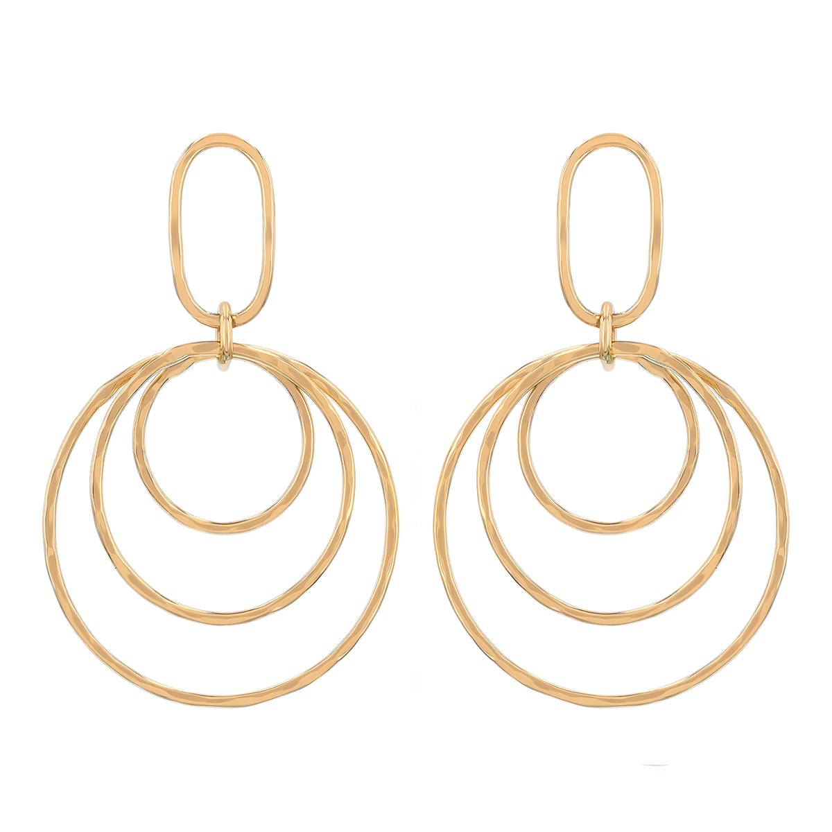 Yellow Gold Oval & Open Circle Trio Dangle Earrings