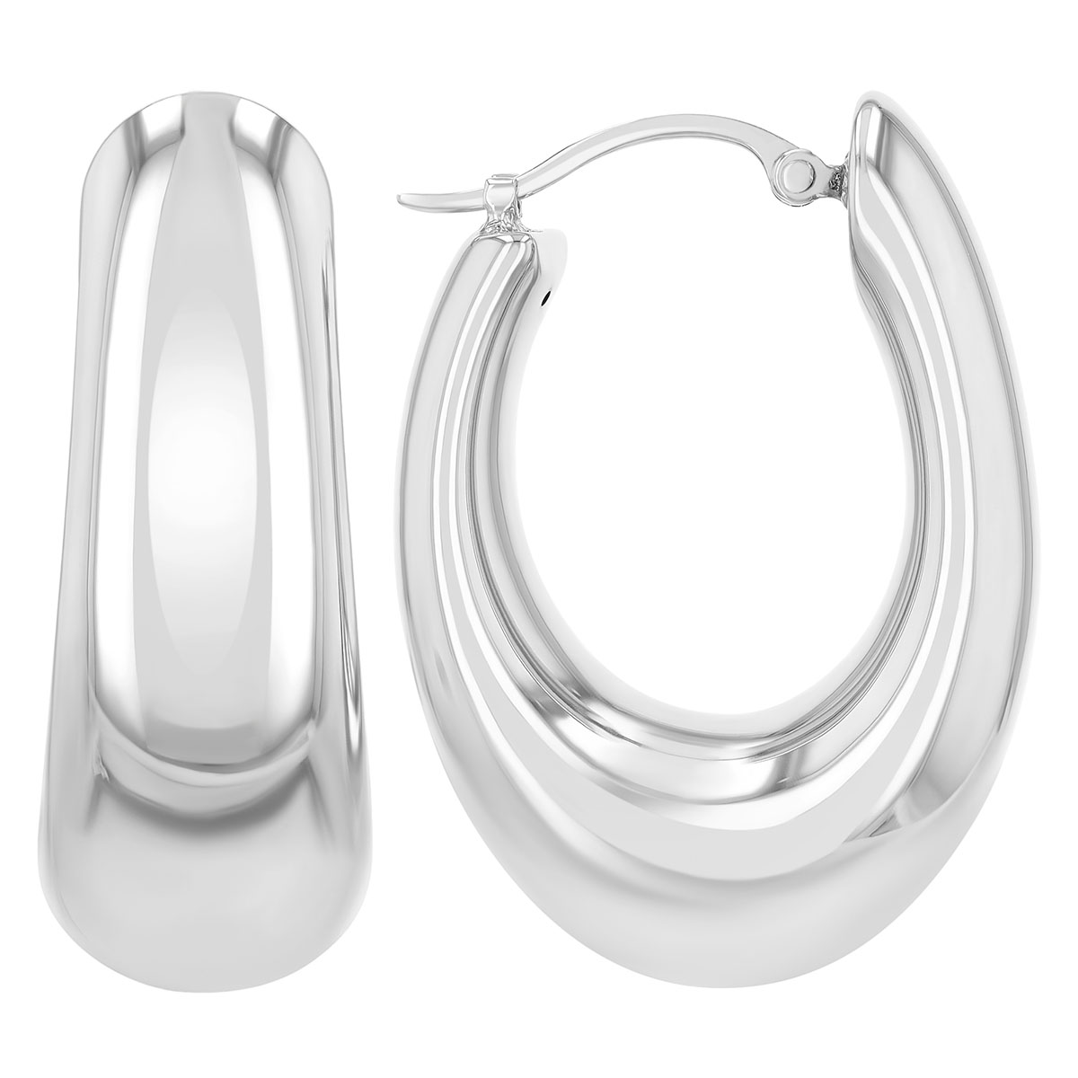 Sterling Silver Puffed Oval Hoop Earrings