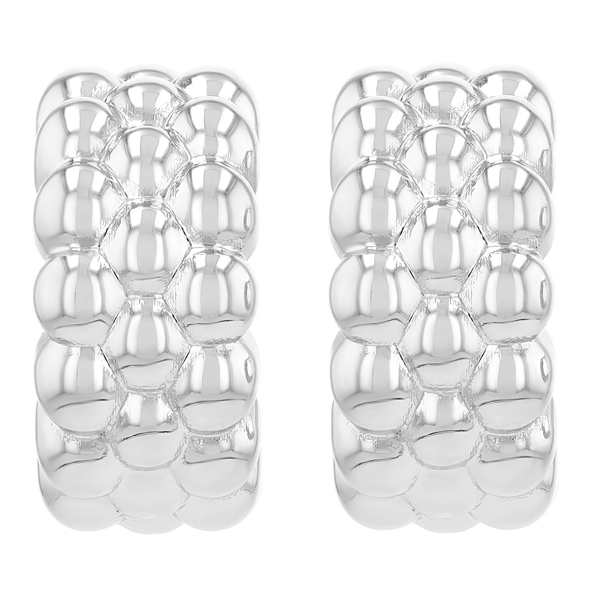 Sterling Silver Bead Cluster Half Hoop Post Earrings