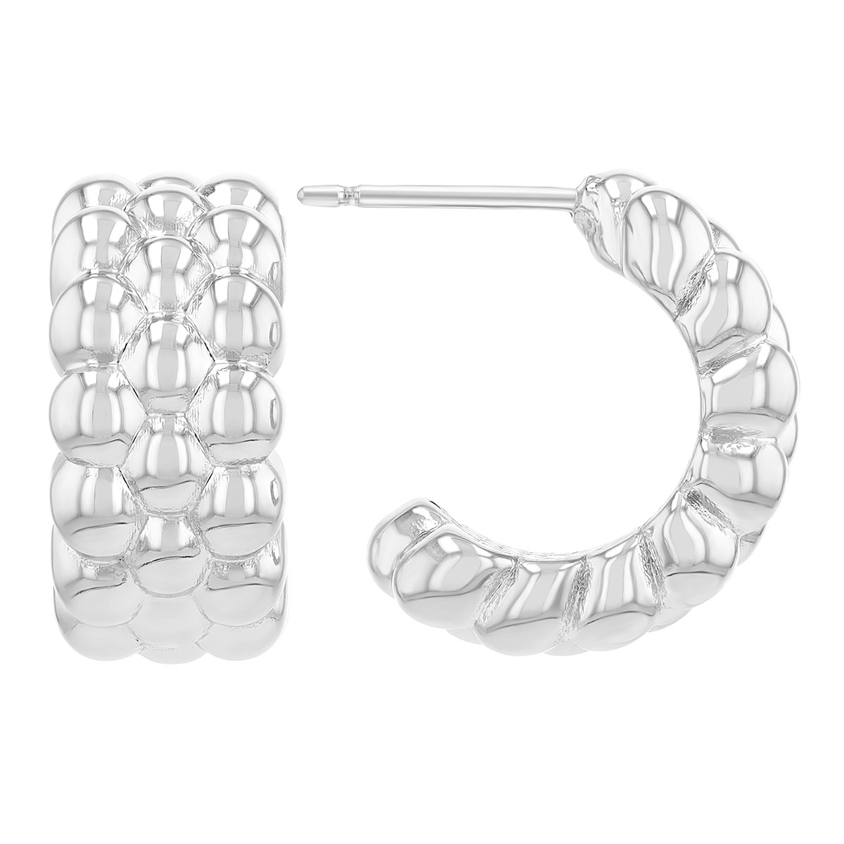 Sterling Silver Bead Cluster Half Hoop Post Earrings