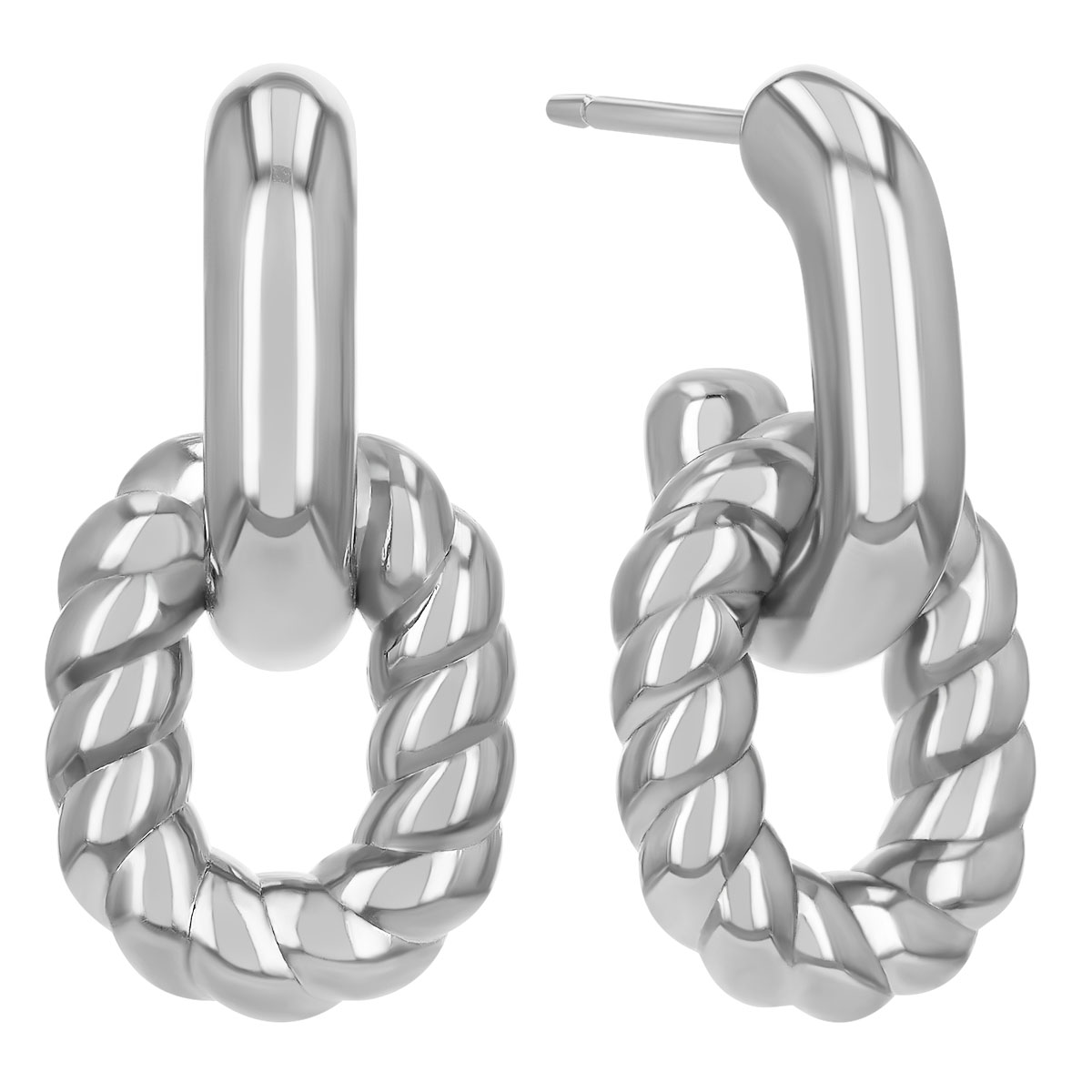 Sterling Silver Rope Texture Dangle Hoop Earrings