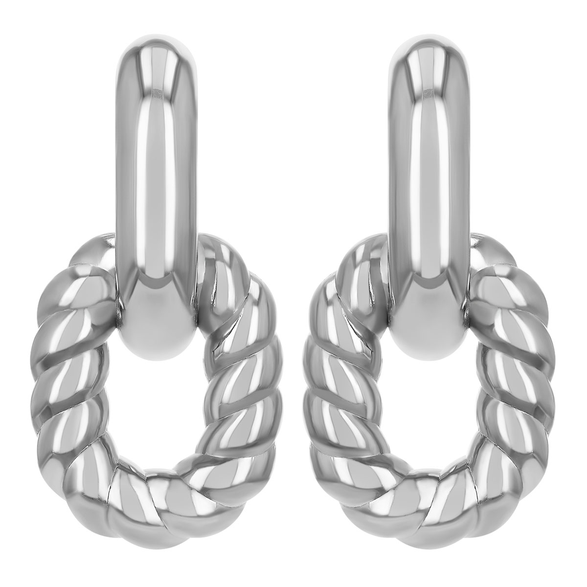 Sterling Silver Rope Texture Dangle Hoop Earrings