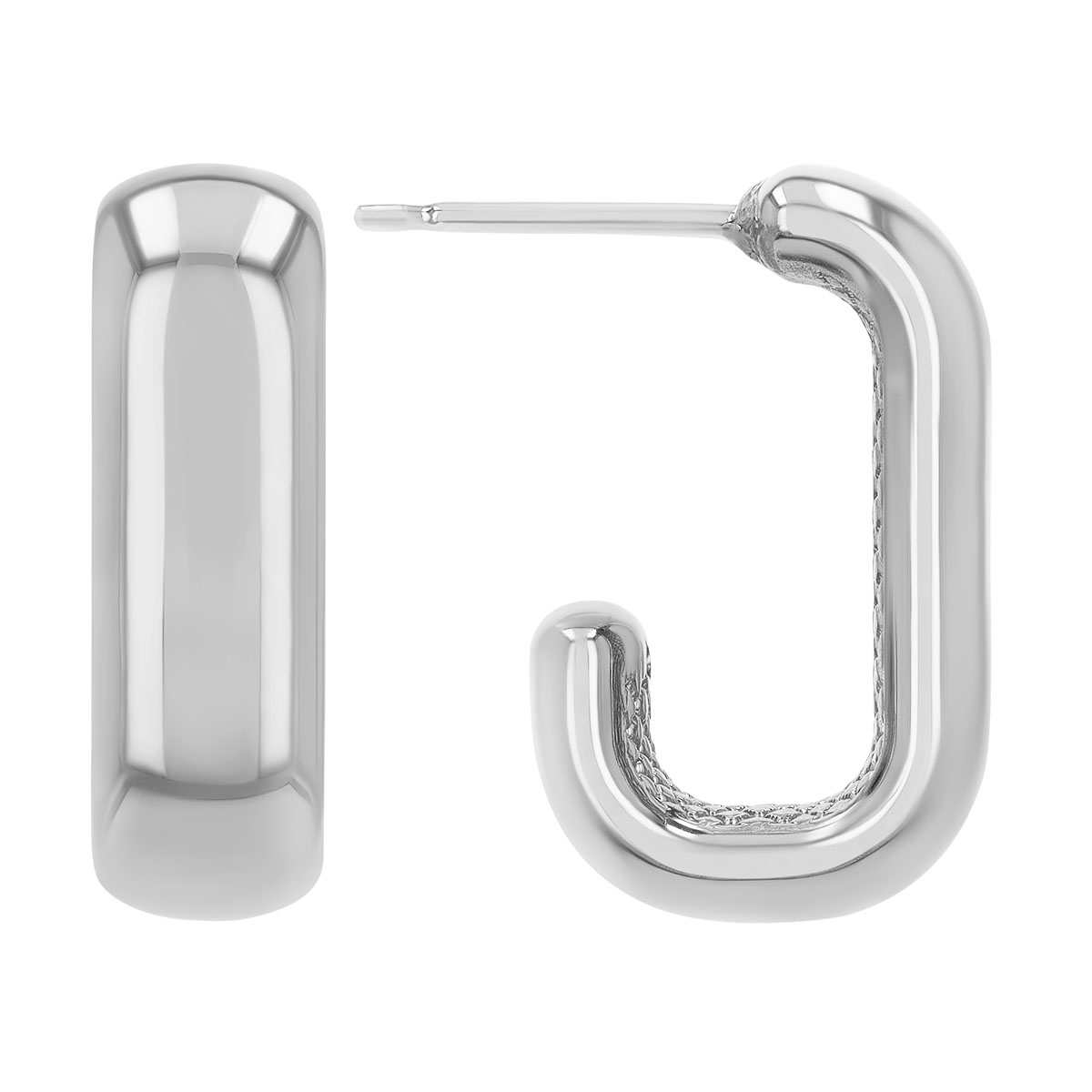 Sterling Silver Open Rectangle Huggie Hoop Earrings