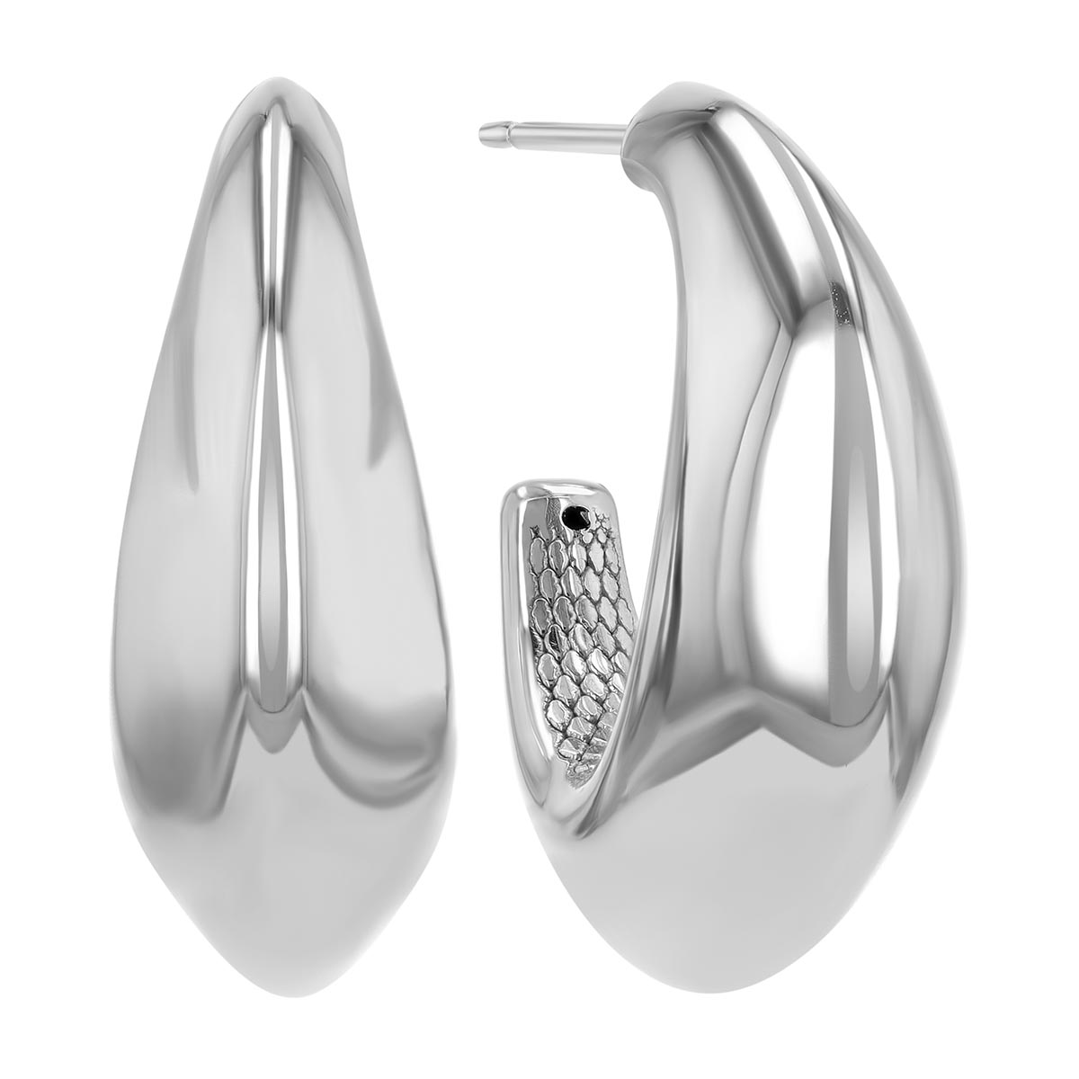 Sterling Silver Tapered Puff Open Hoop Earrings