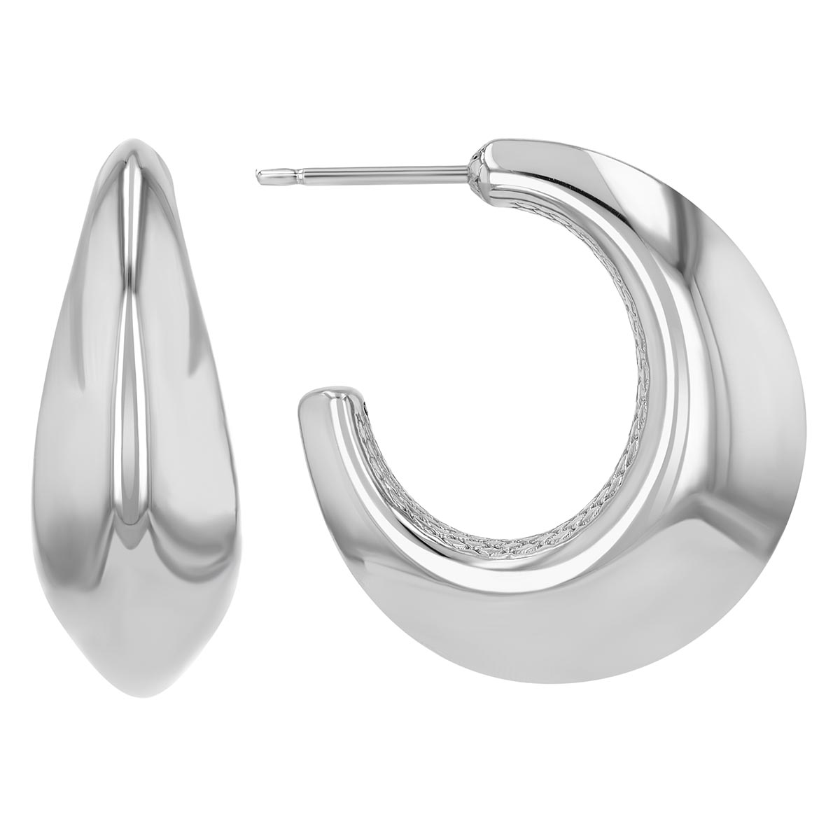 Sterling Silver Tapered Puff Open Hoop Earrings