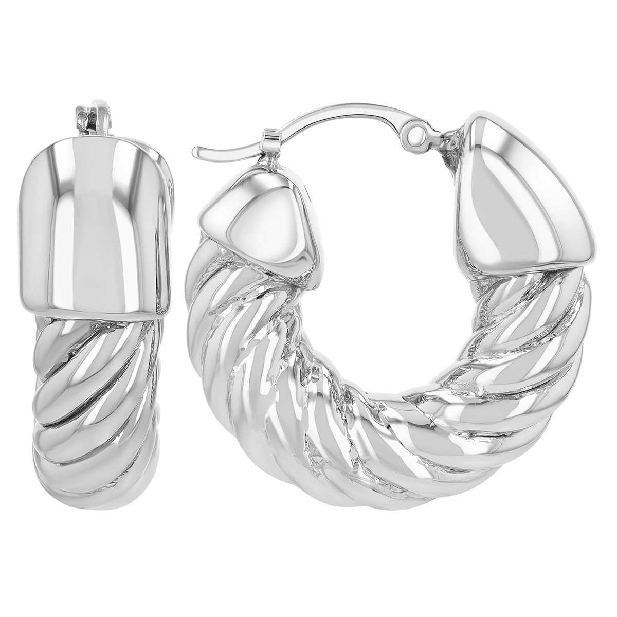 Sterling Silver Twist & End Cap Huggie Hoop Earrings