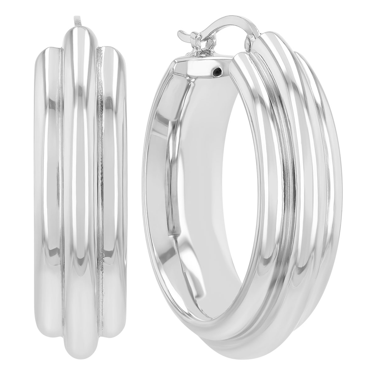Sterling Silver Triple Row Ribbed Hoop Earrings