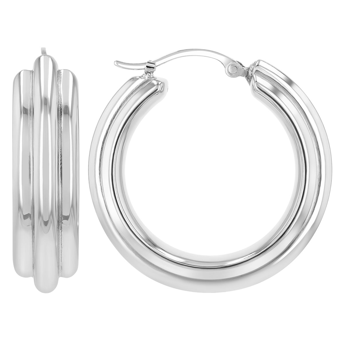 Sterling Silver Triple Row Ribbed Hoop Earrings