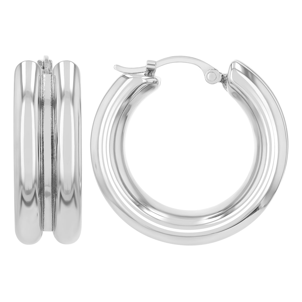 Sterling Silver Double Row Ribbed Hoop Earrings