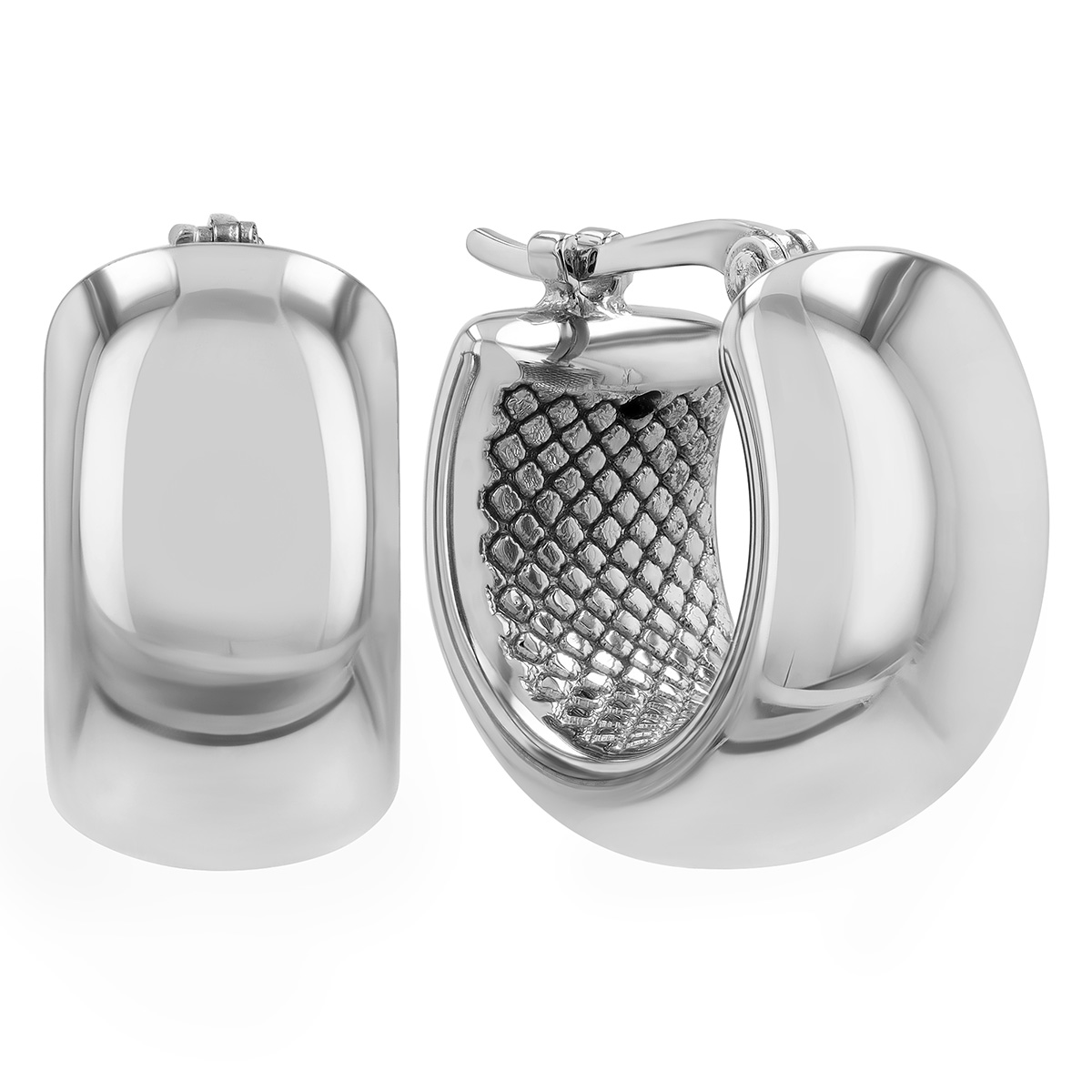 Sterling Silver Wide Huggie Hoop Earrings, 15 mm