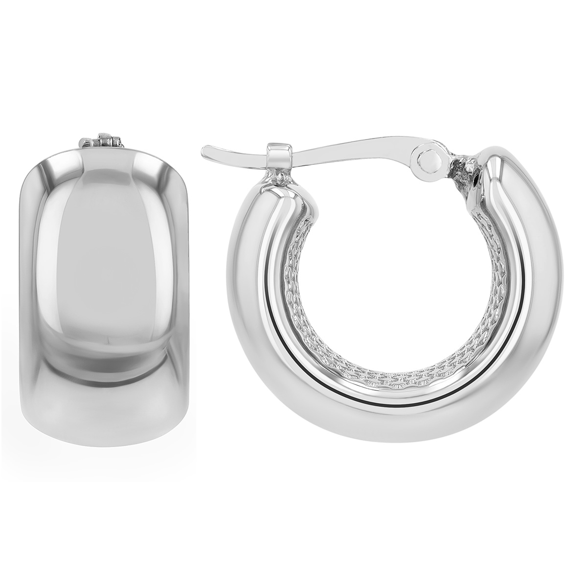 Sterling Silver Wide Huggie Hoop Earrings, 15 mm
