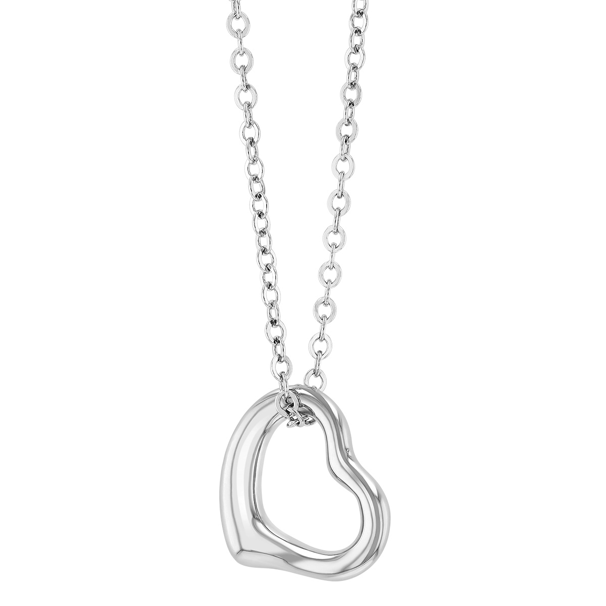 Sterling Silver Tilted Open Heart Pendant, 18