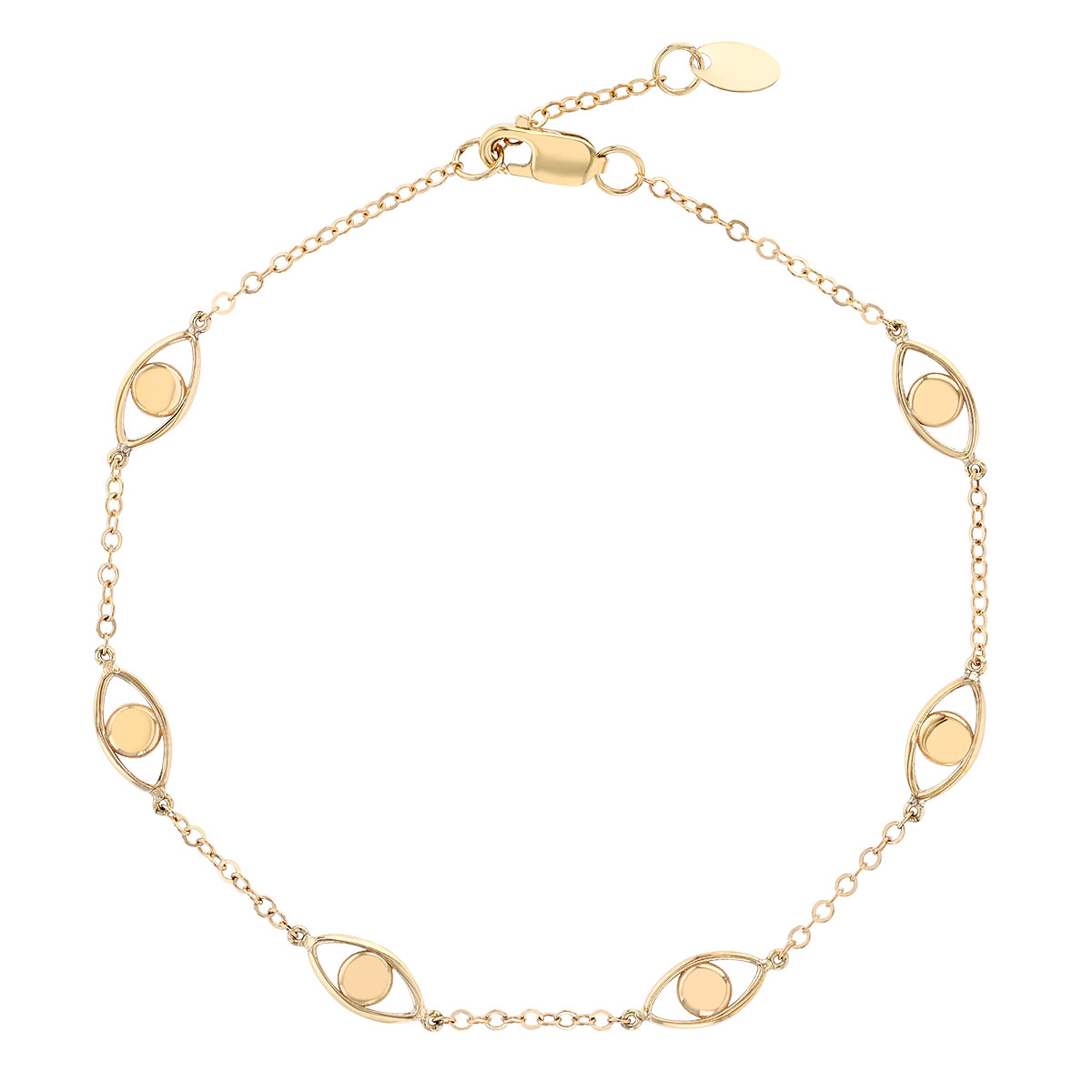 Yellow Gold Evil Eye Station Bracelet in Yellow Gold, 7.5