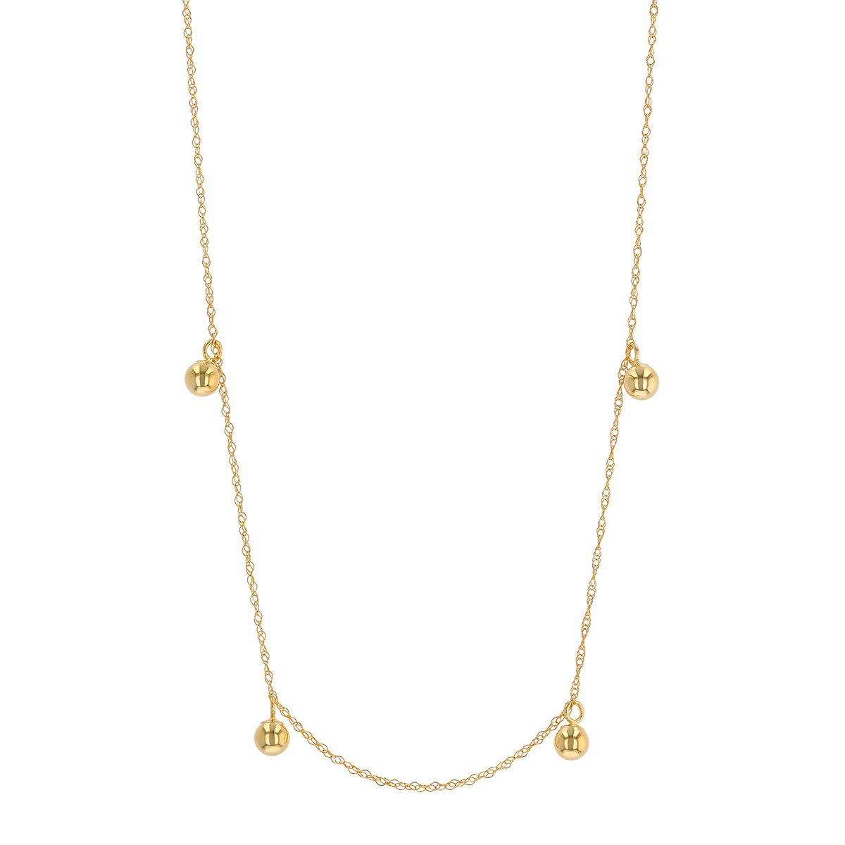 Yellow Gold Bead Dangle Station Necklace, 18