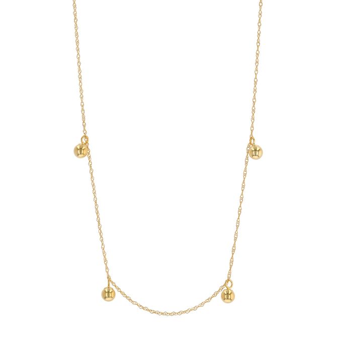 Yellow Gold Bead Dangle Station Necklace, 18"