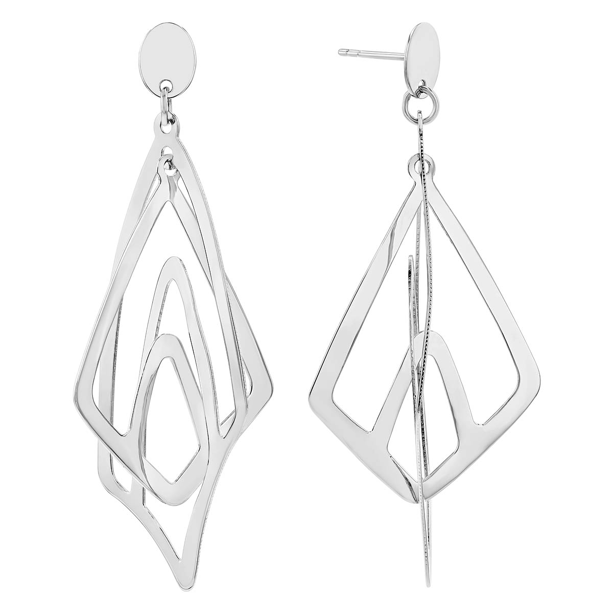 Sterling Silver Interlocked Geometric Kite Dangle Earrings