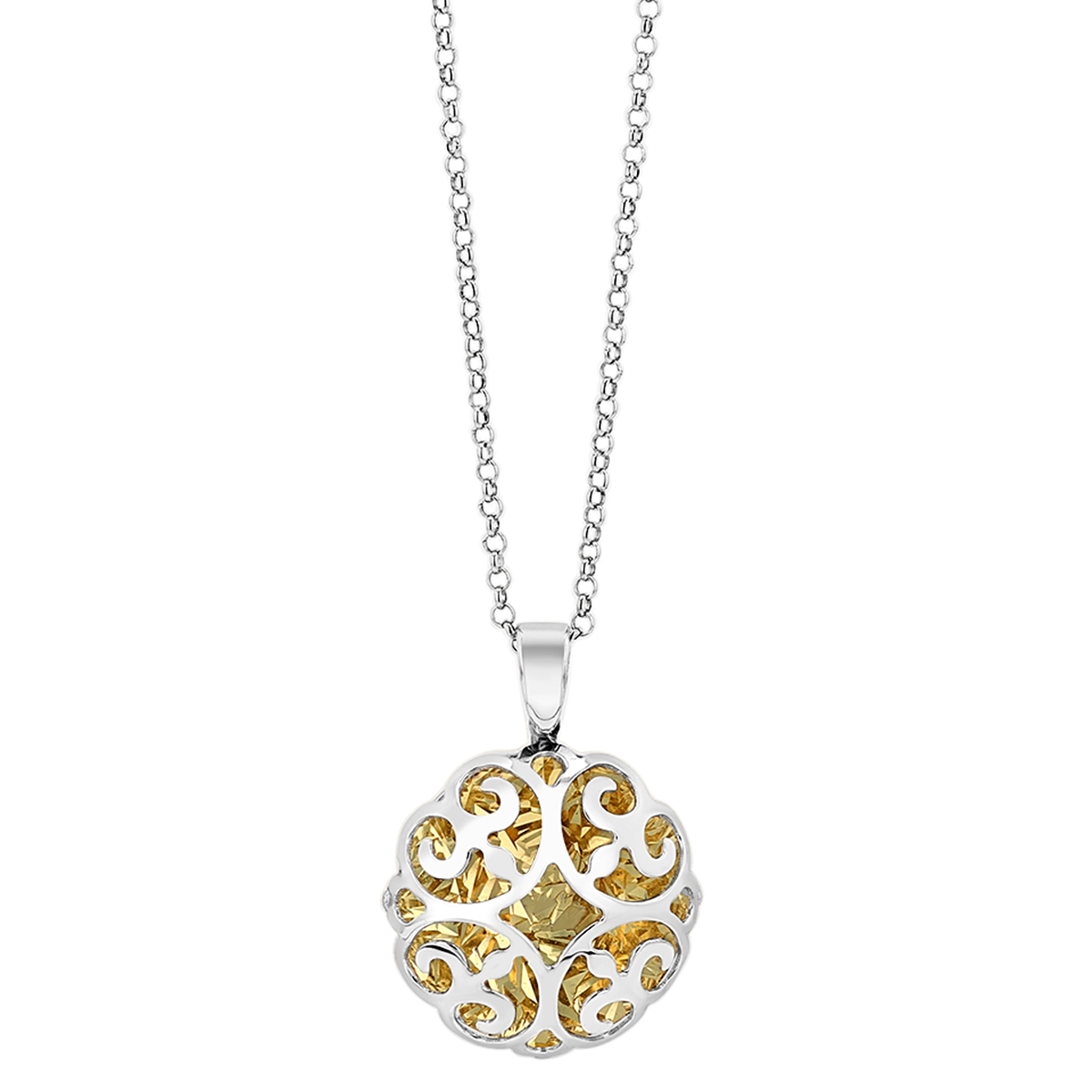 Sterling Silver & Yellow Tone Filigree Design Pendant, 19