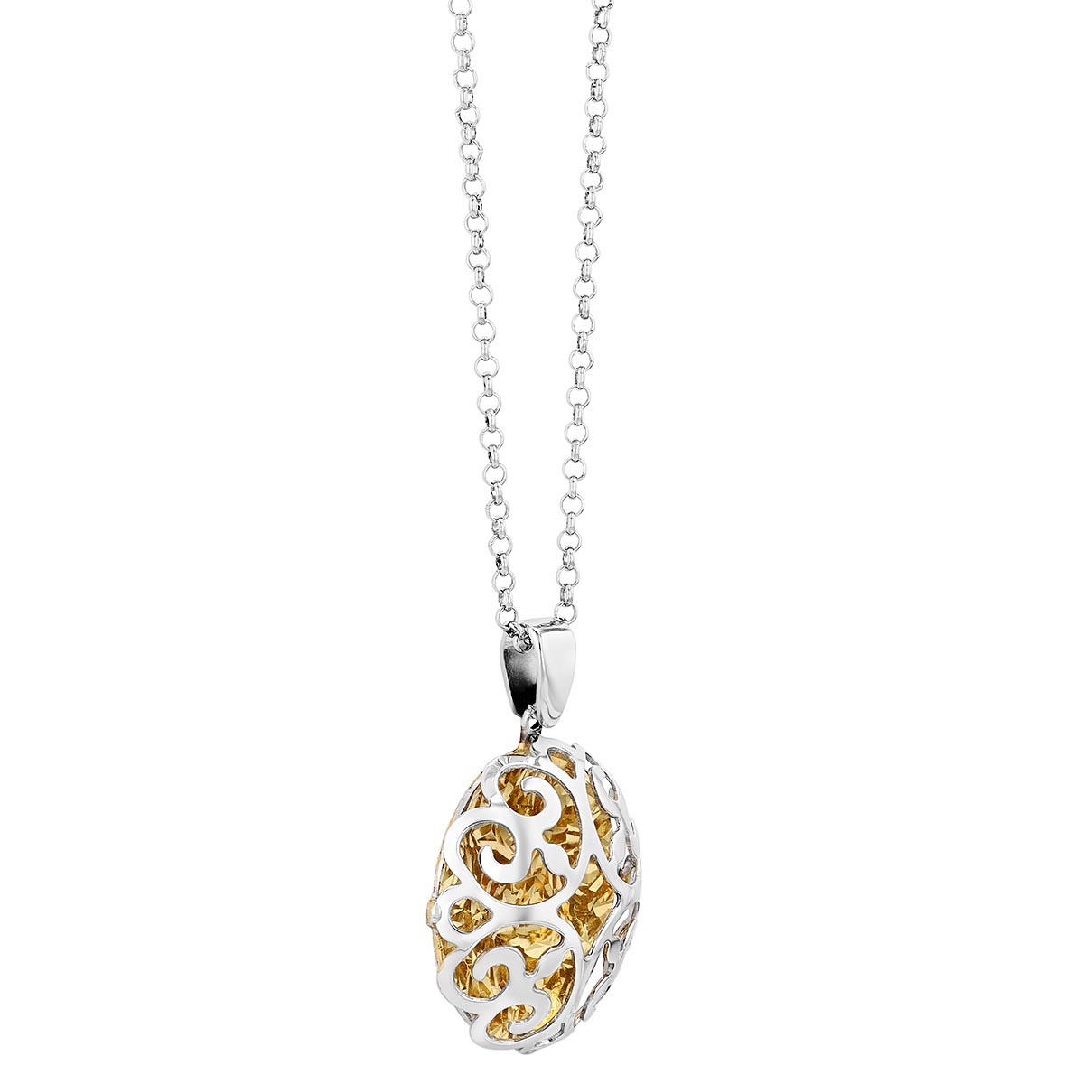 Sterling Silver & Yellow Tone Filigree Design Pendant, 19