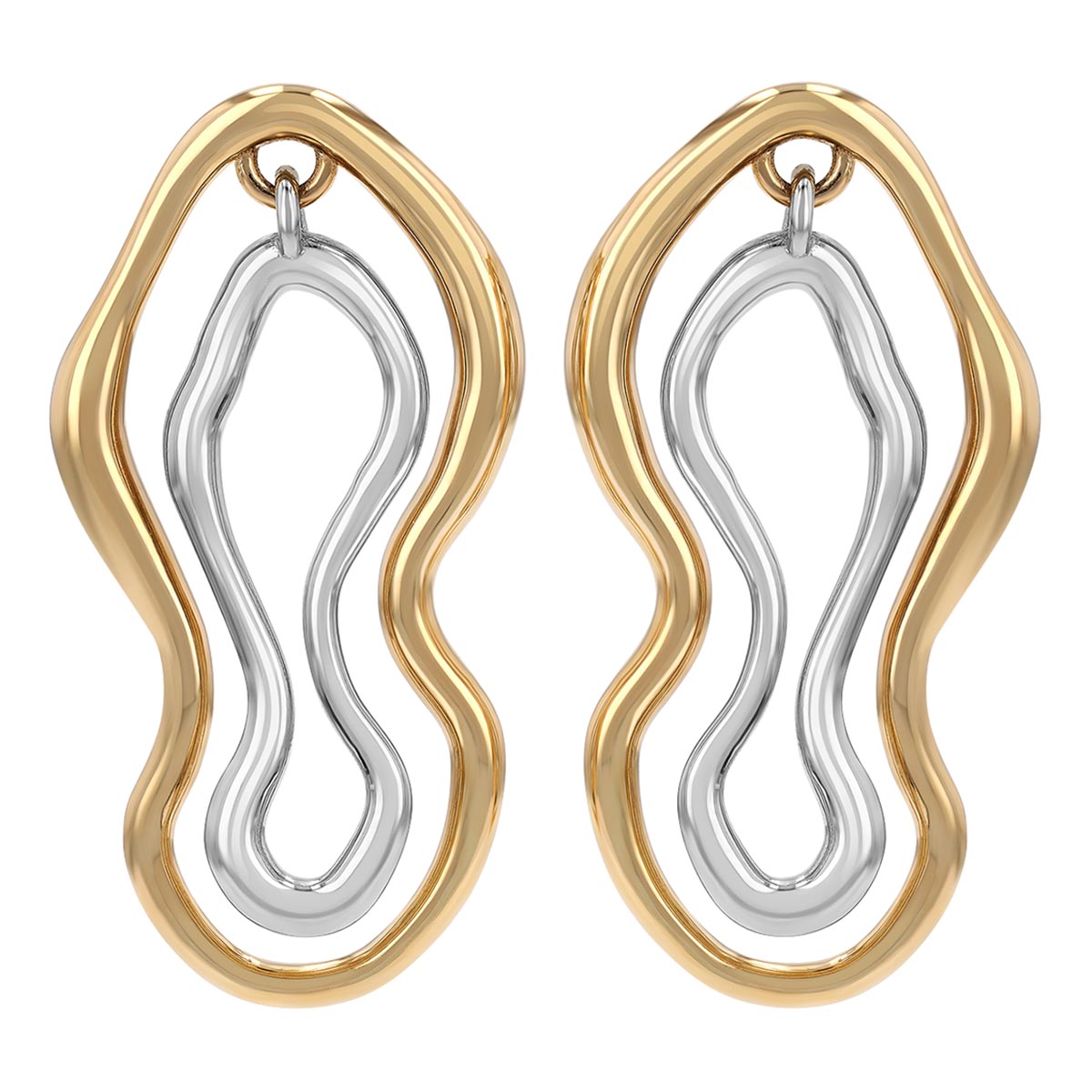 Yellow & White Gold Wavy Blob Dangle Earrings