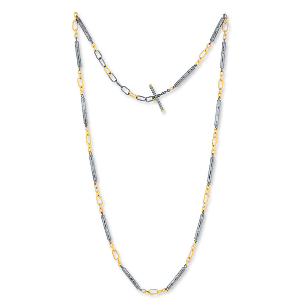 Lika Behar Twiga Yellow Gold Paperclip Link & Oxidized Silver Tube Link Chain Necklace, 26