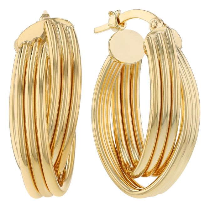 Yellow Gold Corded Twist Hoop Earrings