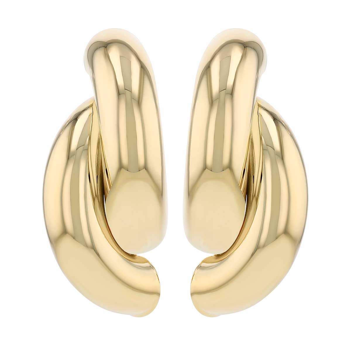 Yellow Gold Double Tube Half Hoop Post Earrings