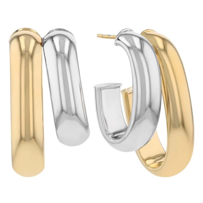 Two Tone Gold Double Hoop Earrings in Yellow & White Gold