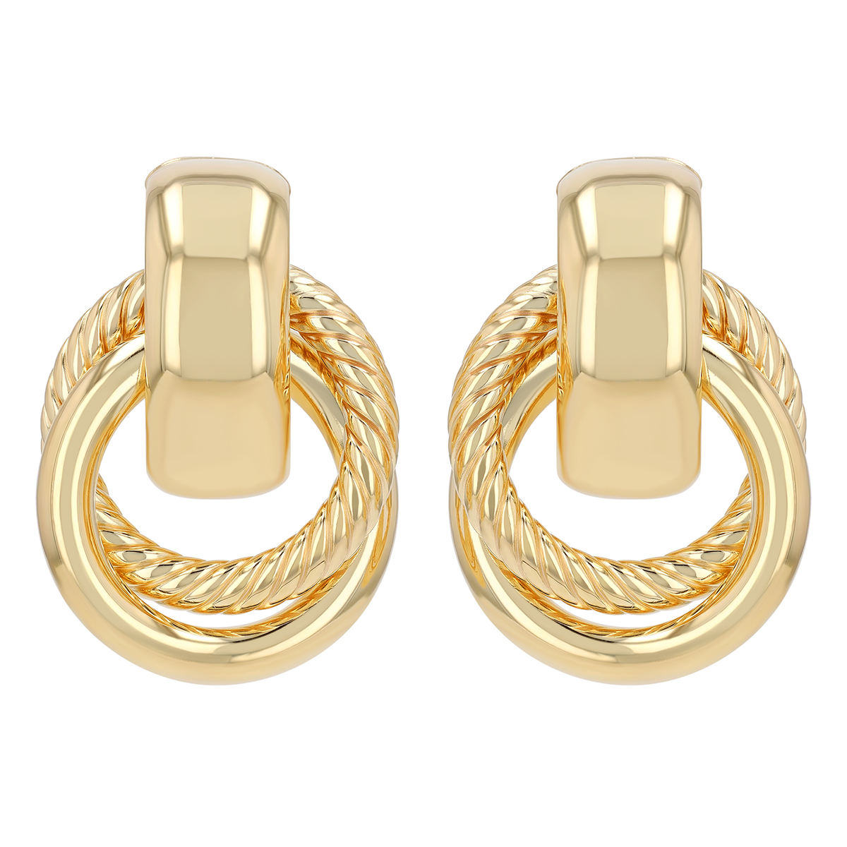 Yellow Gold Twisted & Polished Small Door Knocker Post Earrings