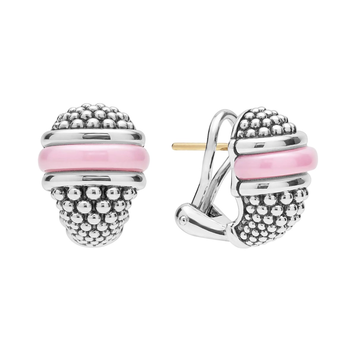 Lagos Pink Ceramic Caviar Omega Clip Earrings
