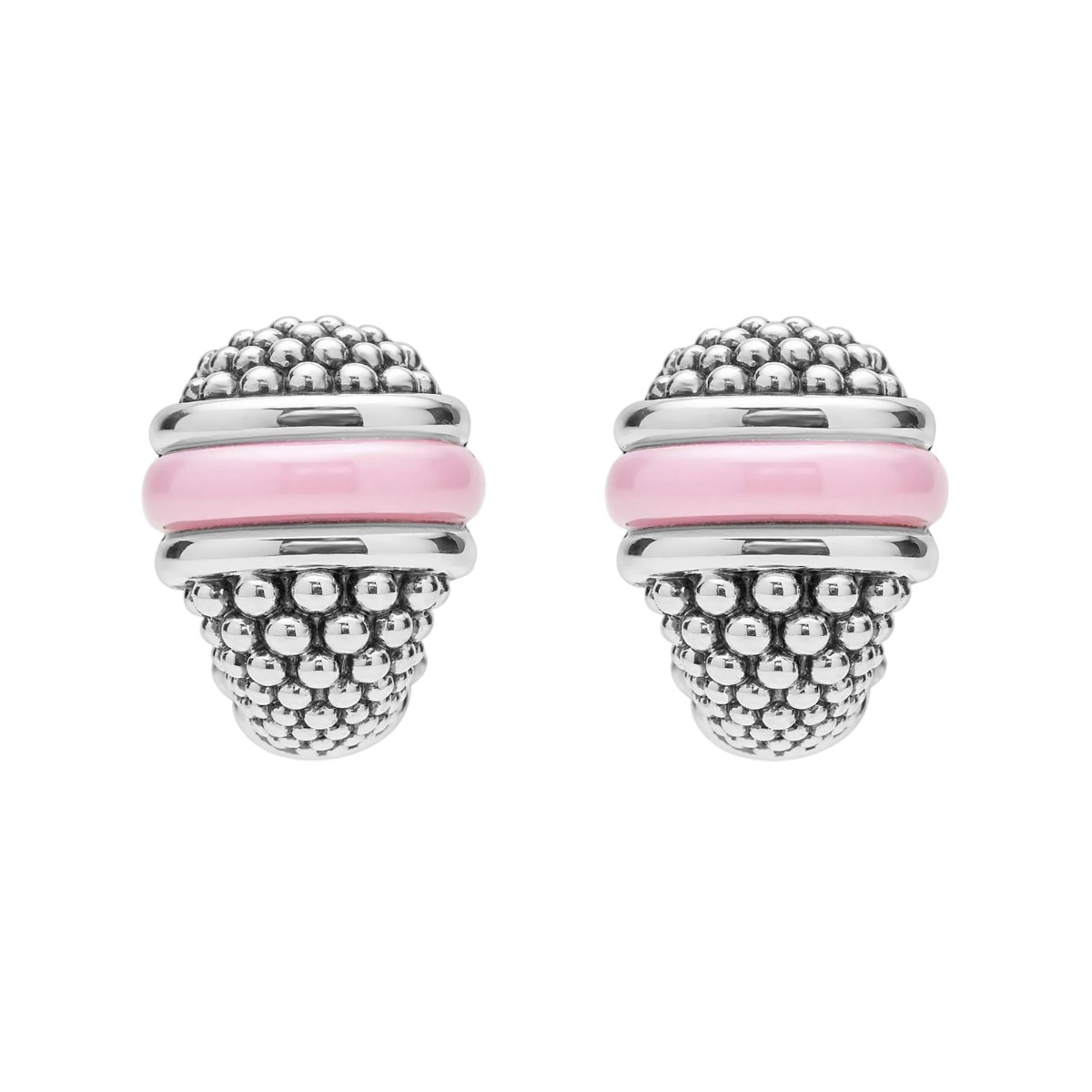 Lagos Pink Ceramic Caviar Omega Clip Earrings