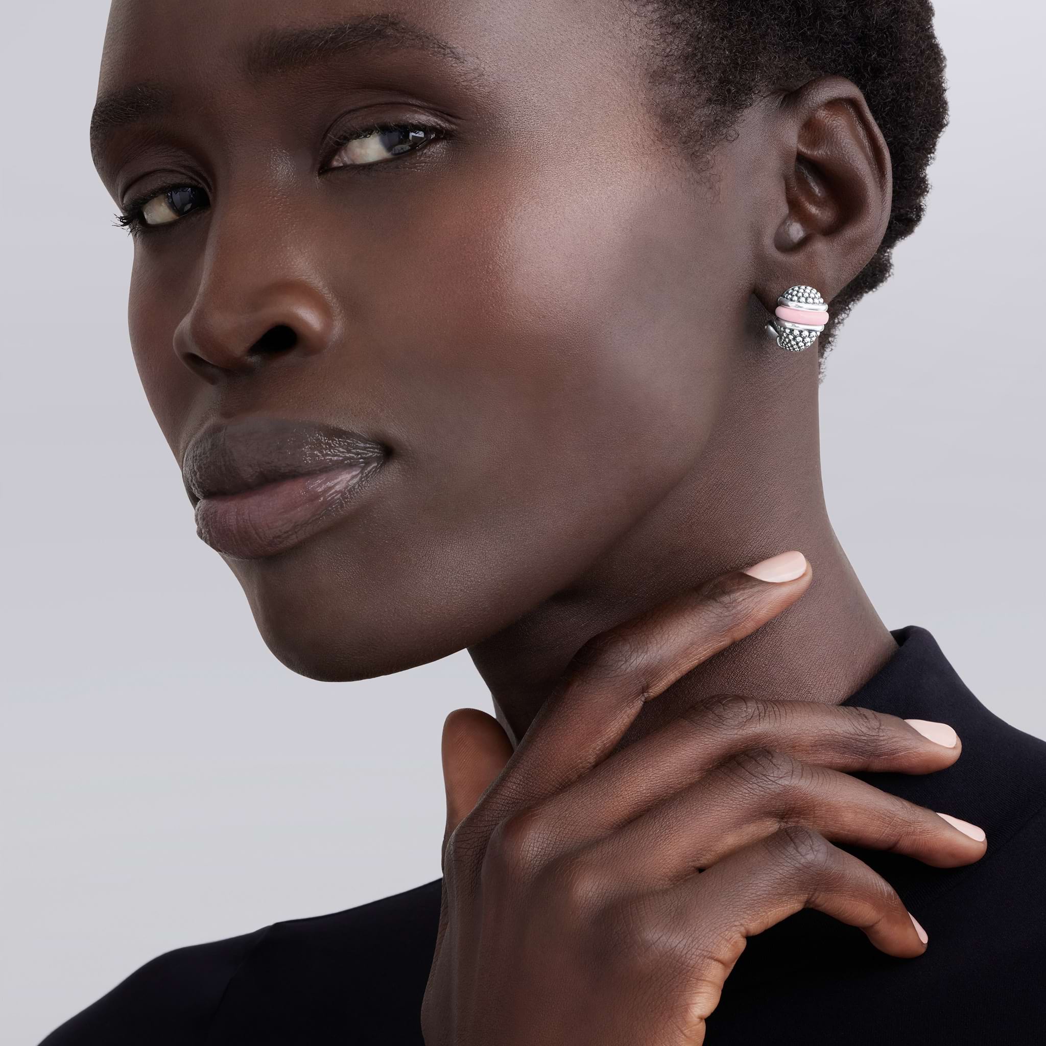 Lagos Pink Ceramic Caviar Omega Clip Earrings