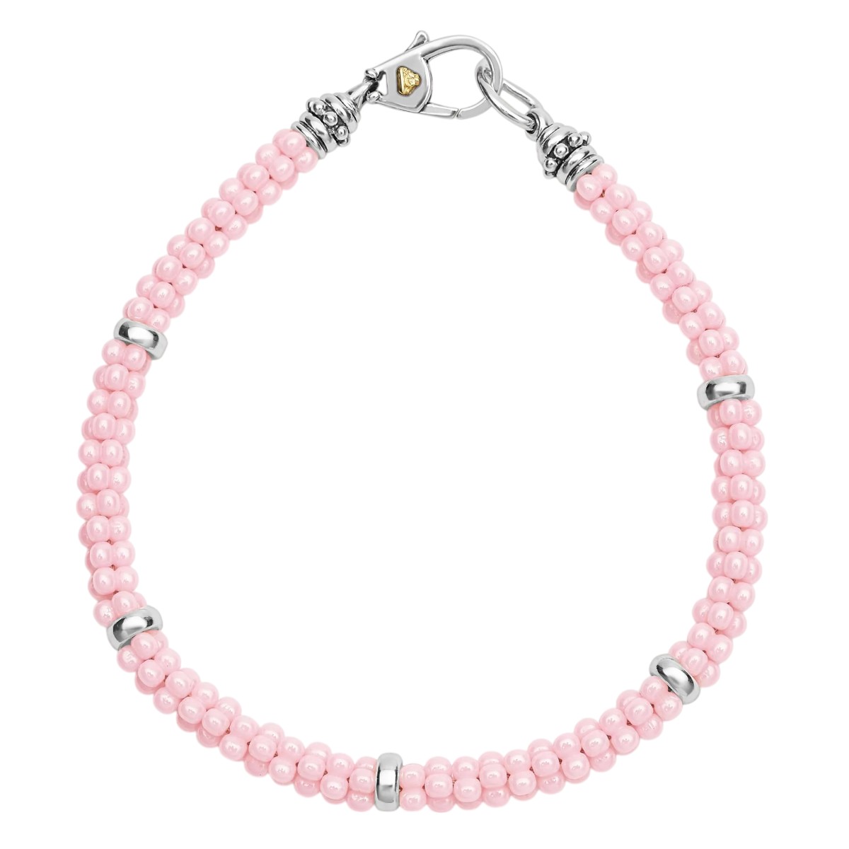 Lagos Pink Ceramic Caviar 5mm Silver Station Bracelet, Medium