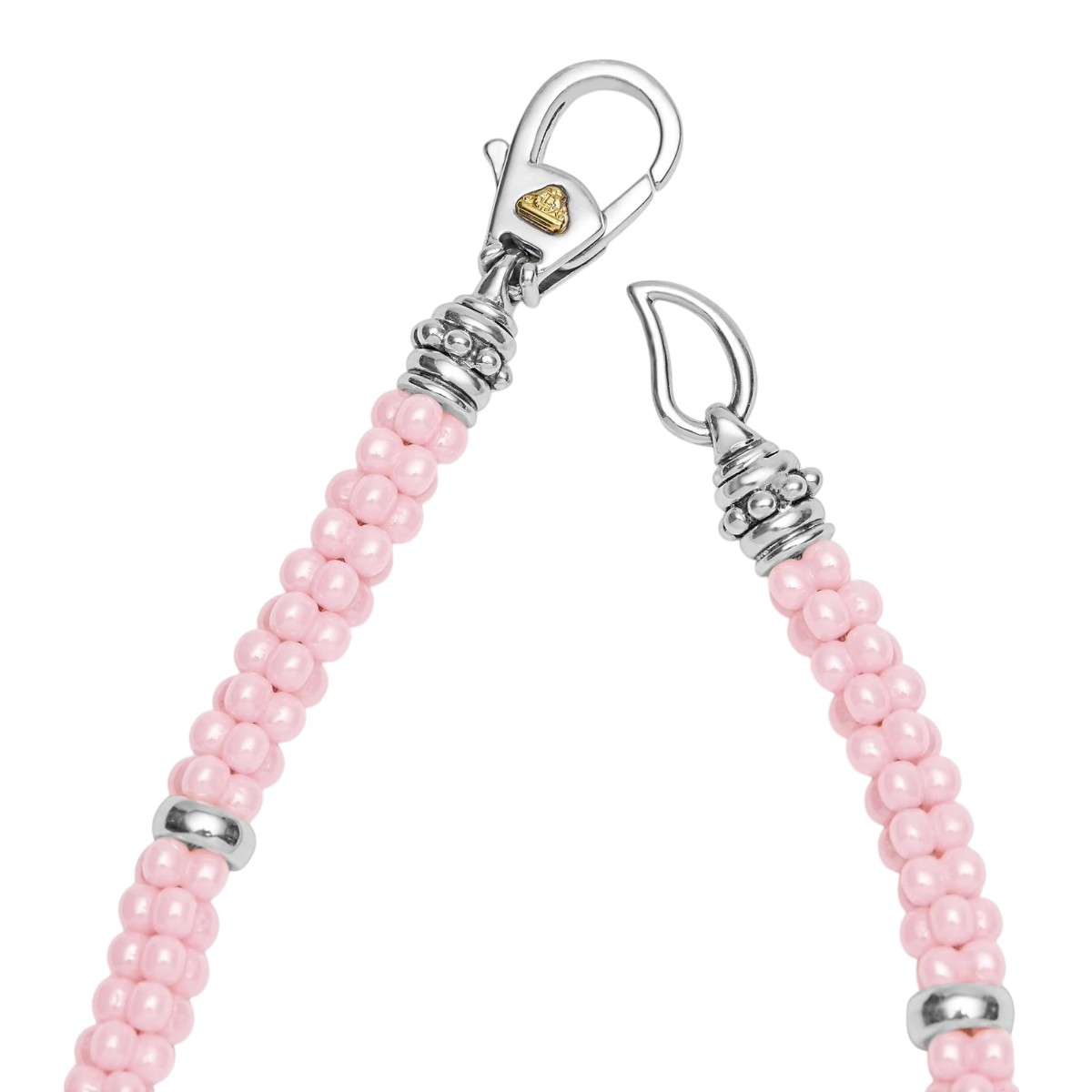 Lagos Pink Ceramic Caviar 5mm Silver Station Bracelet, Medium