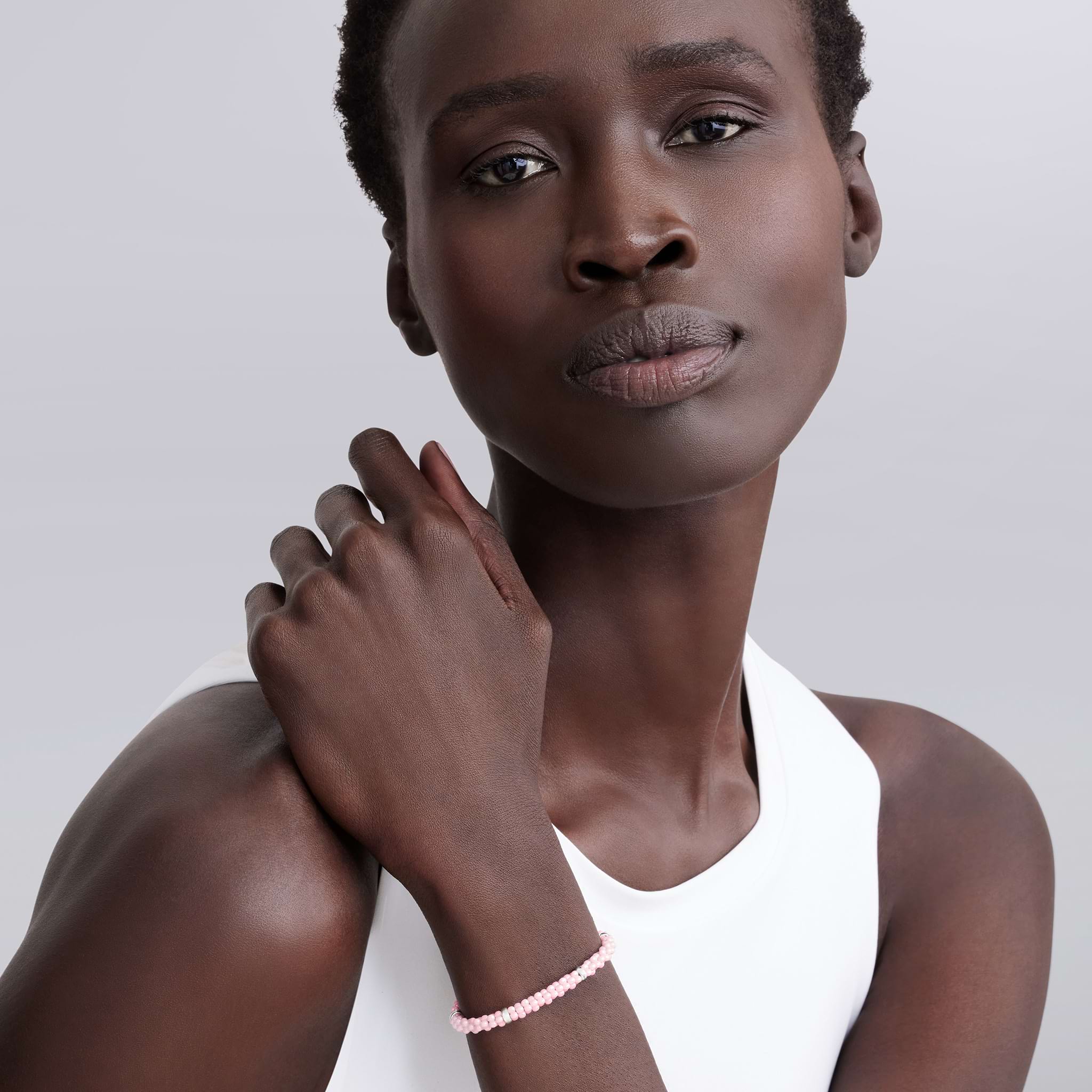 Lagos Pink Ceramic Caviar 5mm Silver Station Bracelet, Medium