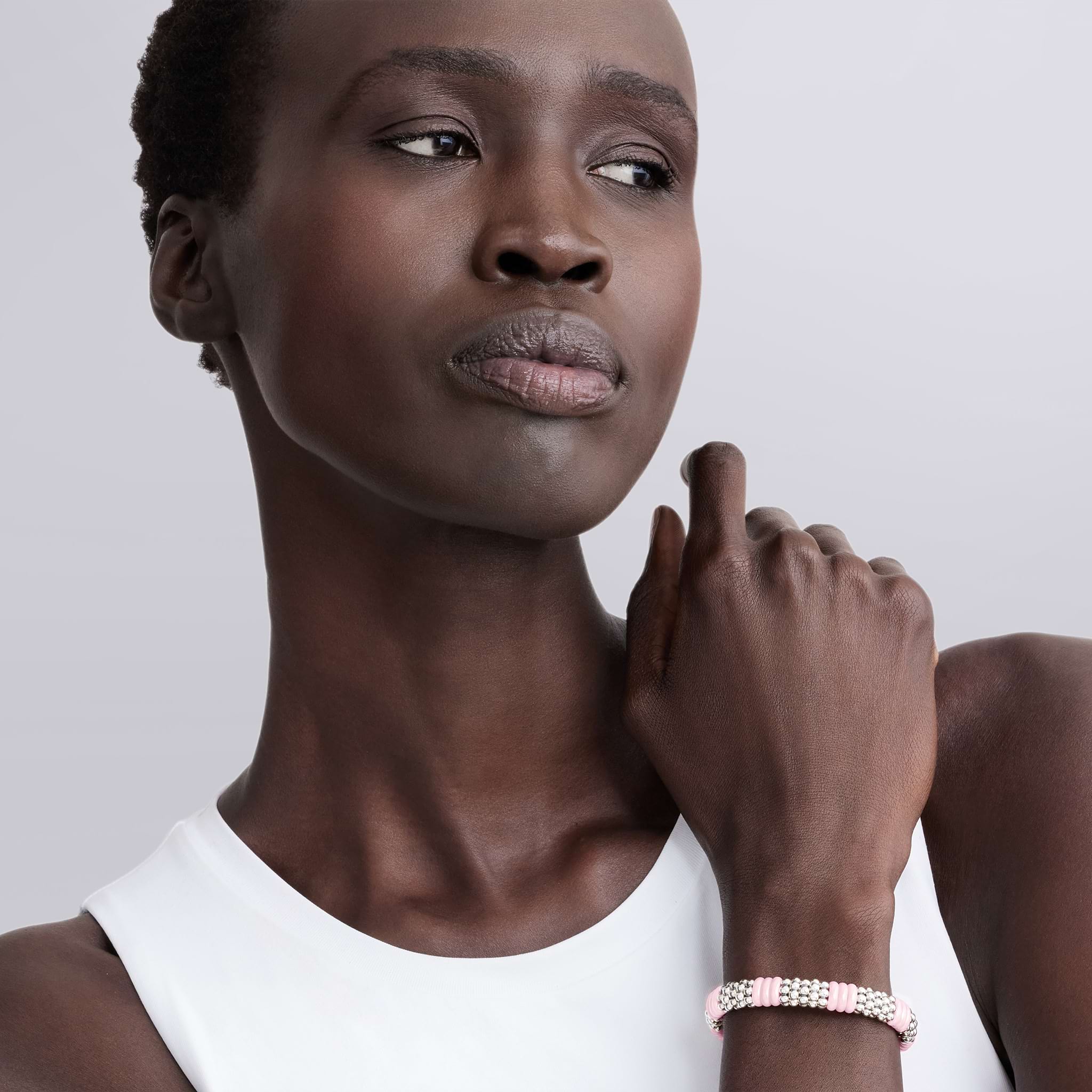 Lagos Pink Ceramic Caviar 9mm Bead Bracelet, Medium